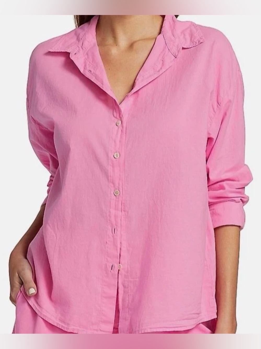 NWT VELVET BY GRAHAM & SPENCER Devyn Linen Button-Front Shirt Flamingo Size S